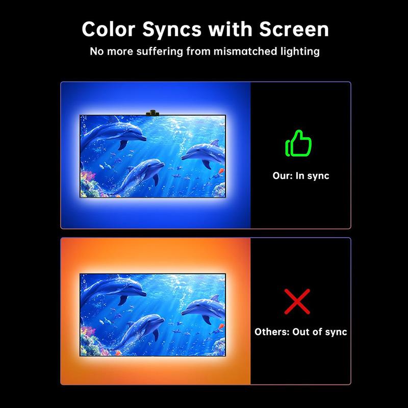 EISSLOLY TV Backlight Camera,Strip for 40-85 Inch Tvs LED Light Bar Syncs with Screen, USB Powered, Remote Control, Auto Color Detection,No need to download an app