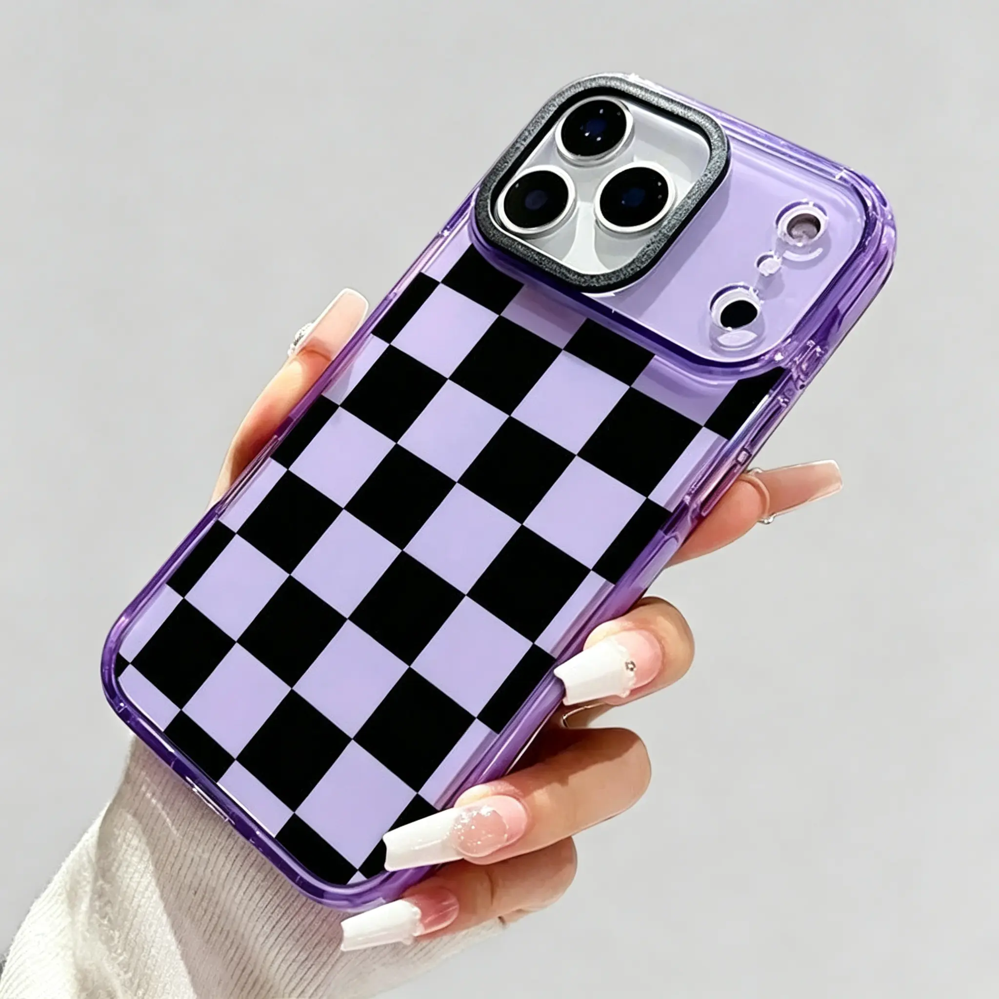 Black Checkered Cellphone Case - Non-Slip TPU Soft Shell Protection Accessory for iPhone 17 Pro Max,16 Plus,15,14,13,12,11 & Samsung S26,S25 - Non-Yellowing,Shockproof,Clear,Slim,Rugged,Durable Back Cover,Advanced Fashion Gift