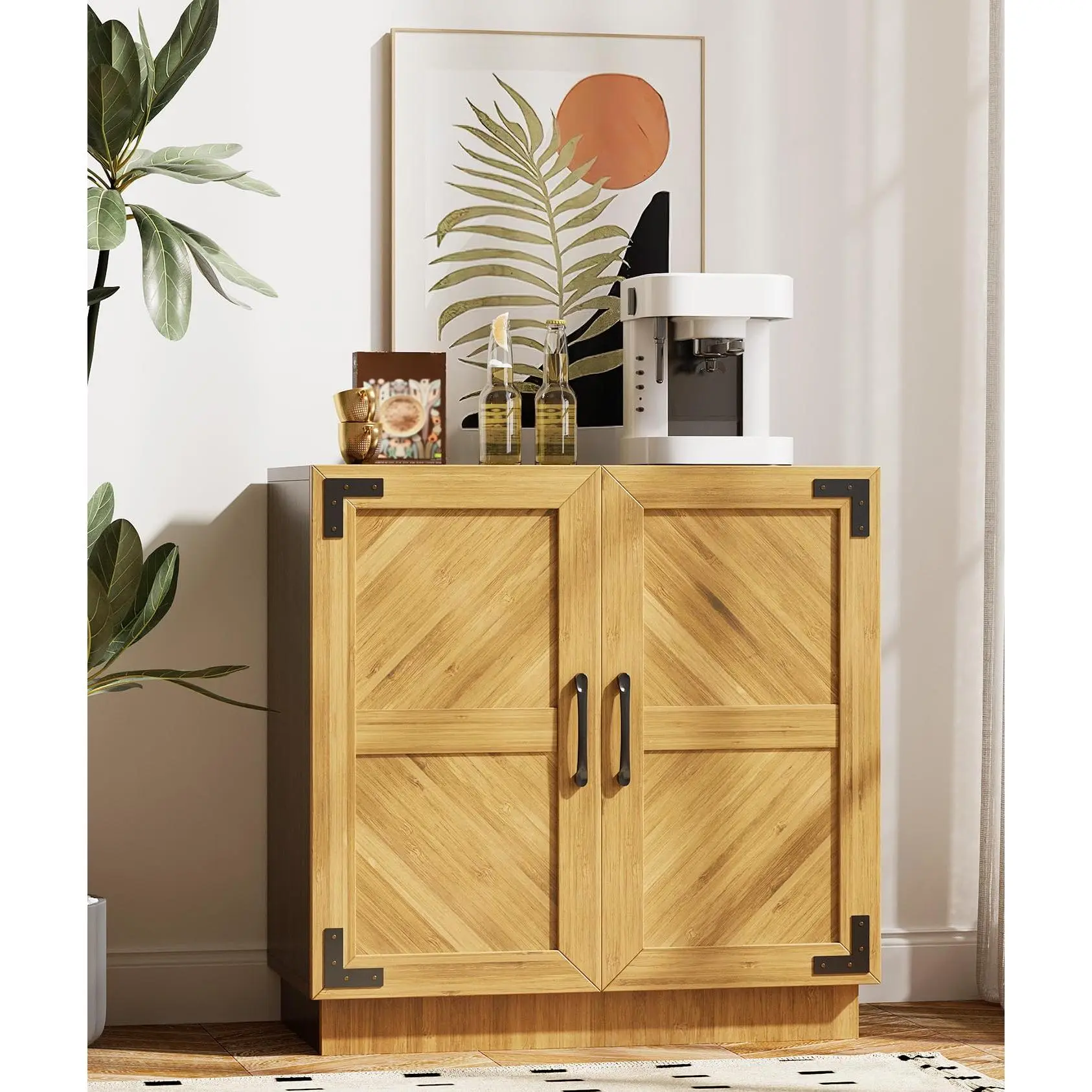 Buffet Cabinet Sideboard 31.5 Inch - Farmhouse Credenza with Doors Adjustable Shelves - Storage Console Table Coffee Bar for Dining Room Kitchen Living Room Entryway