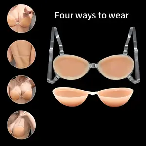 Elegant Seamless Strapless Silicone Bra Set, Self-Adhesive Adjustable Straps, Reusable Comfortable Push-Up Underwear for Tank Tops, Aesthetic