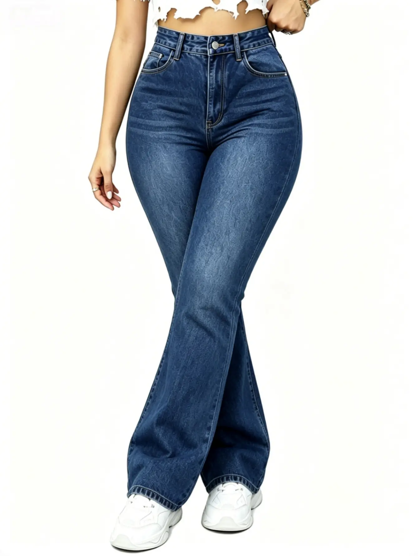 【plus size】WH56 High Waisted High Stretch Classical Denim Jeans for Women, Flare Leg Bootcut Denim with Pockets Trendy & Flattering for All Seasons.