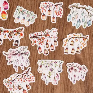 128pieces Fairy Lights Boho Self-adhesive Scrapbook Sticker Pack, with Lanterns, Flowers, Leaves, Blossoms, DIY Decoration Decal, for Bunting Clipart, Scrapbooking Supplies, Phone Cases, Planner Accessories, Laptops, Journal Enthusiasts, Card Decoration