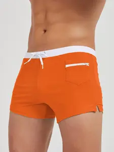 Men's Zipper Pocket Swim Brief, Casual Comfy Breathable Swim Shorts for Summer, Men's Swimwear for Beach Swimming, Clothing, Swim Bottoms