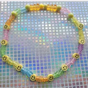 Gummy Bear and Smiley Face Necklace - Colorful Bead Design with Happy Face Charms
