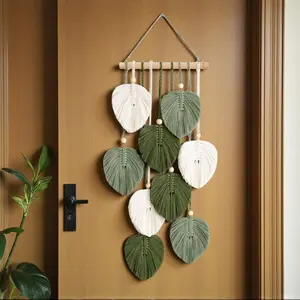 Macrame Wall Hanging Boho Style, Handmade Fringe Leaf Tapestry, Fiber Art Background Decor, Wall Decoration, 1 Piece