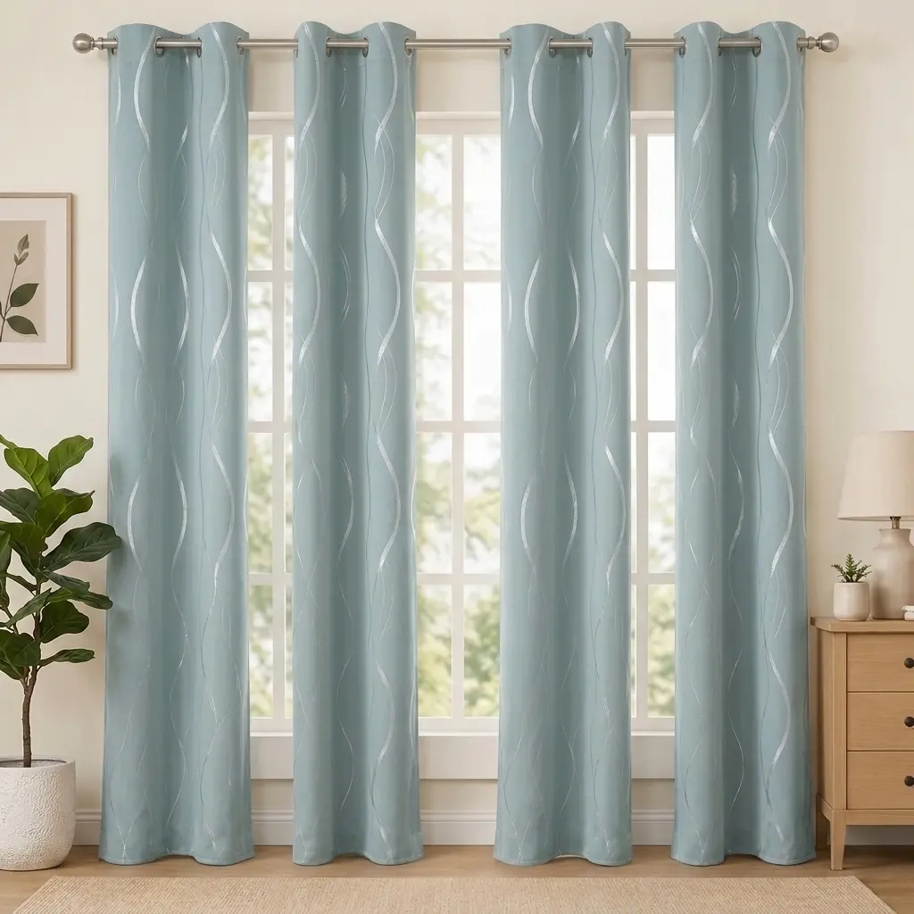 4-Piece Stained-Glass Wave Pattern Blackout Curtains, Breathable Lightweight Block-Out Drapes, ADHD-Friendly Sleep Privacy & Room Darkening, Heat-Insulated Home Decor for Bedroom & Living Room, All-Season Use