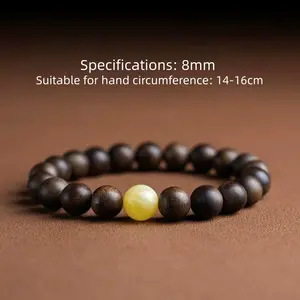 Natural 9/10-inch deep-water Agarwood (Chinam wood) beaded bracelet from Ayutthaya, Vietnam — men’s personal Buddha for fortune, women’s sandalwood bracelet, couples’ bracelet