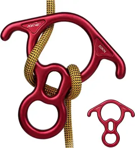 50KN Curved-Ear Belay & Rappelling Device, 7075 Aircraft Grade Aluminum Alloy Climbing Gear for Climbers, Cavers, Aerial Work & Peak Rescue