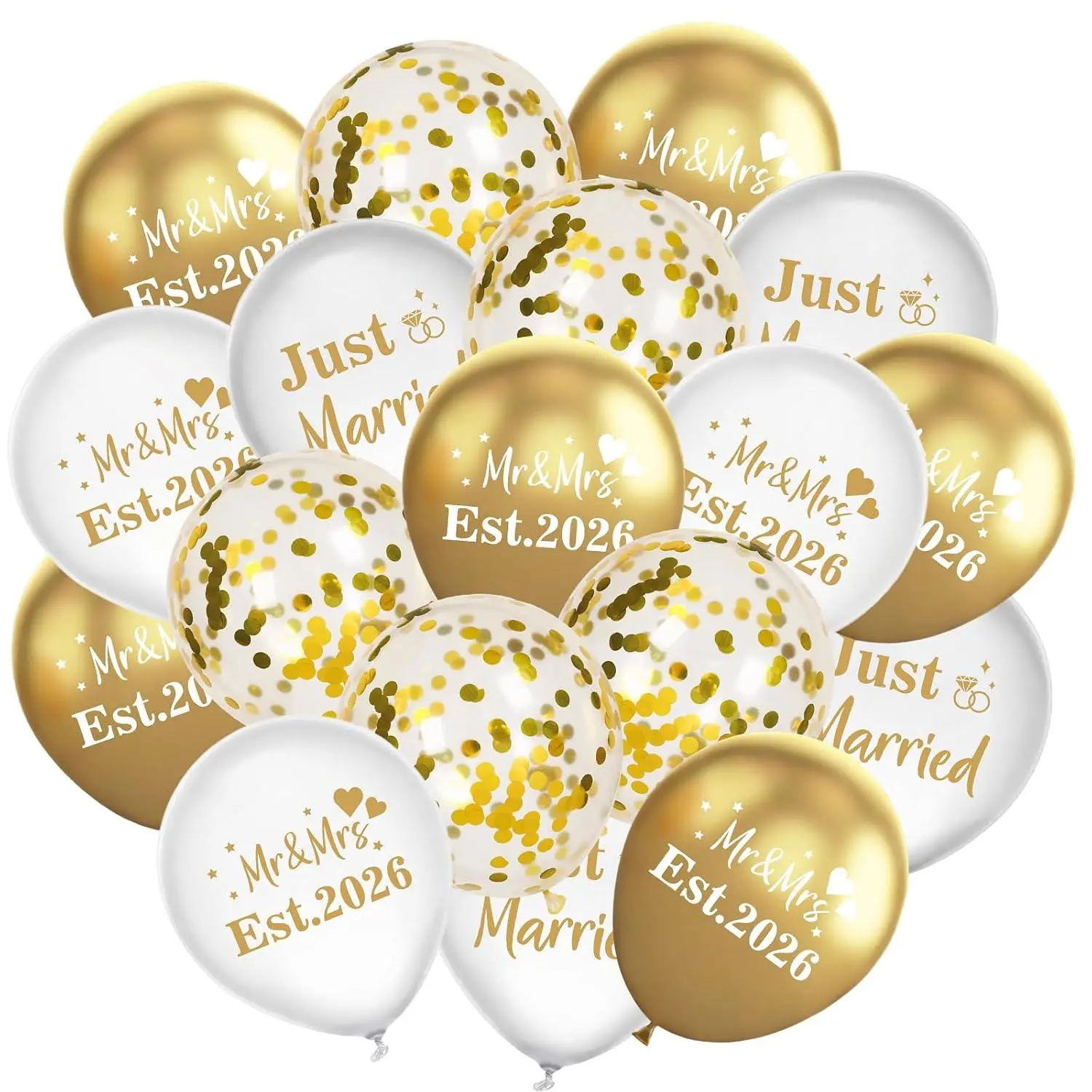 30Pcs Wedding Balloons Est 2026 Mr & Mrs Gold White Confetti Latex Party Supplies 12 Inch Just Married Engagement Decor For Bridal Shower Reception Anniversary Bachelorette For Couples