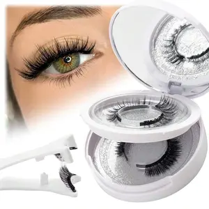 Two Styles Magnetic Eyelashes Natural Look, 2 Pair Reusable, No Glue Needed, With Applicator, White Box With Mirror