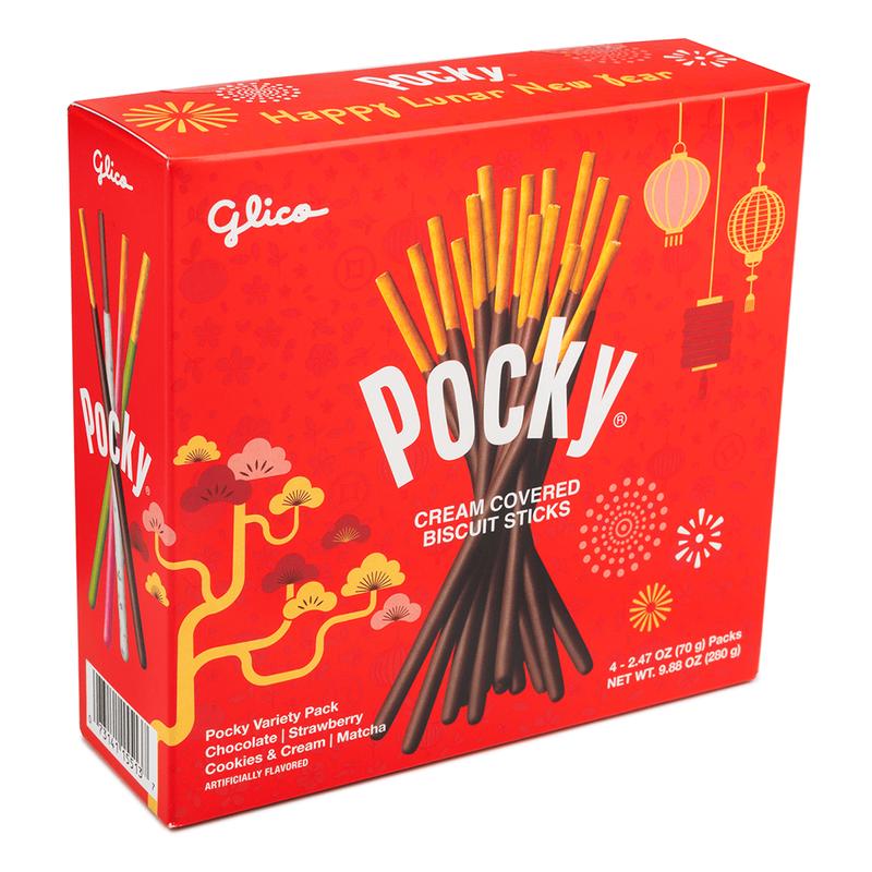 Glico Pocky Variety Pack [Lunar New Year Limited Edition] - Chocolate, Strawberry, Cookies & Cream, Matcha, 4 Packs, 9.88 oz