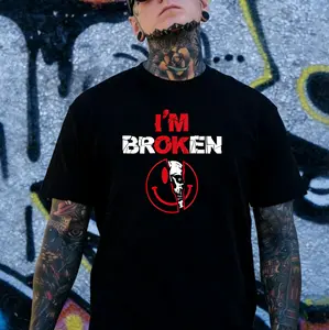 Men’s Sarcastic Tactical T-Shirt, “I’m Broken” Dark Humor Graphic Tee, Casual Cool Streetwear for Men