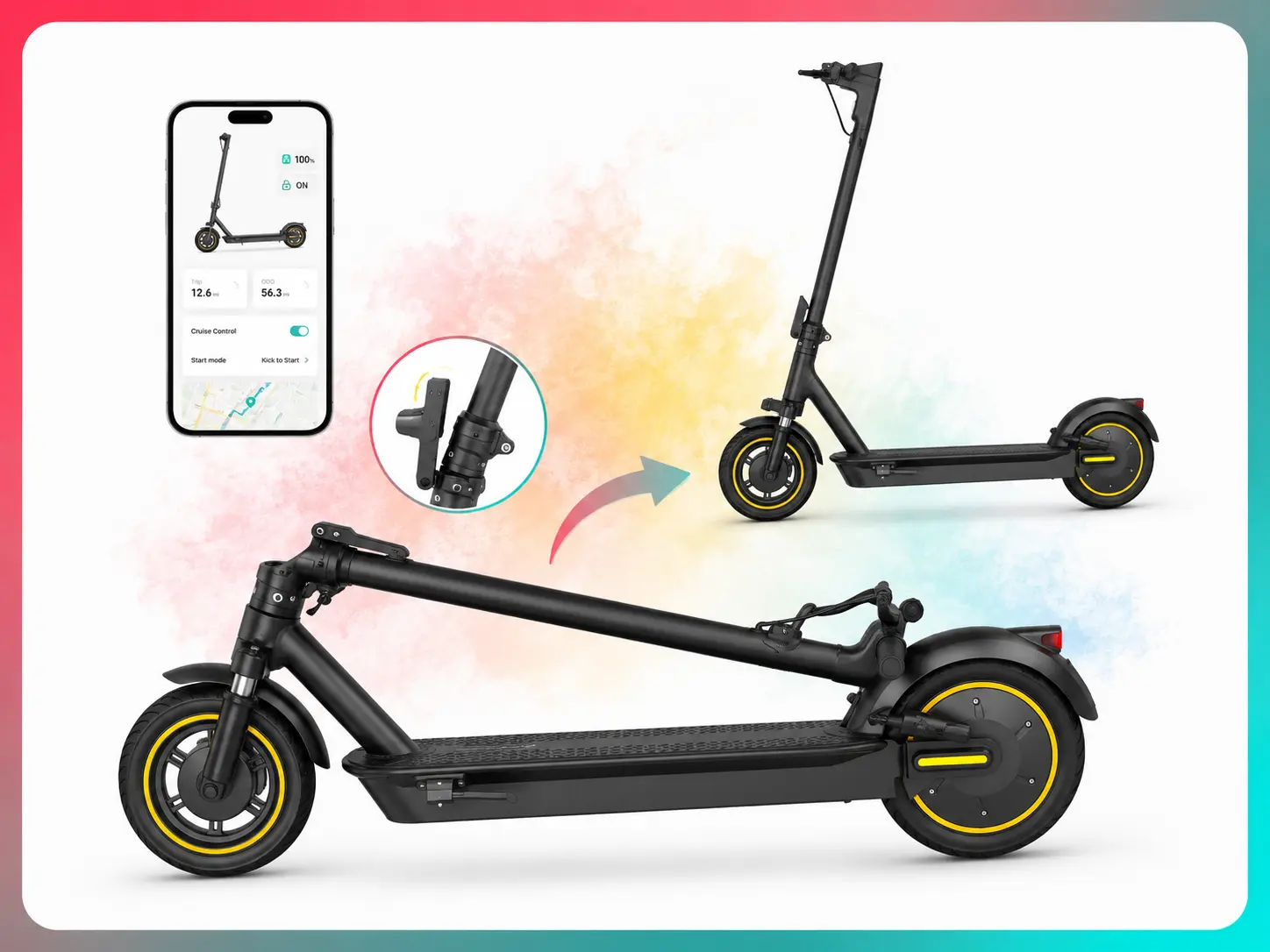 Smart APP Electric Scooter for Adults, Bluetooth Control, Cruise Control, 500W Rear Motor, 42V 14.5Ah Battery, 10-Inch MAX Electric Scooter