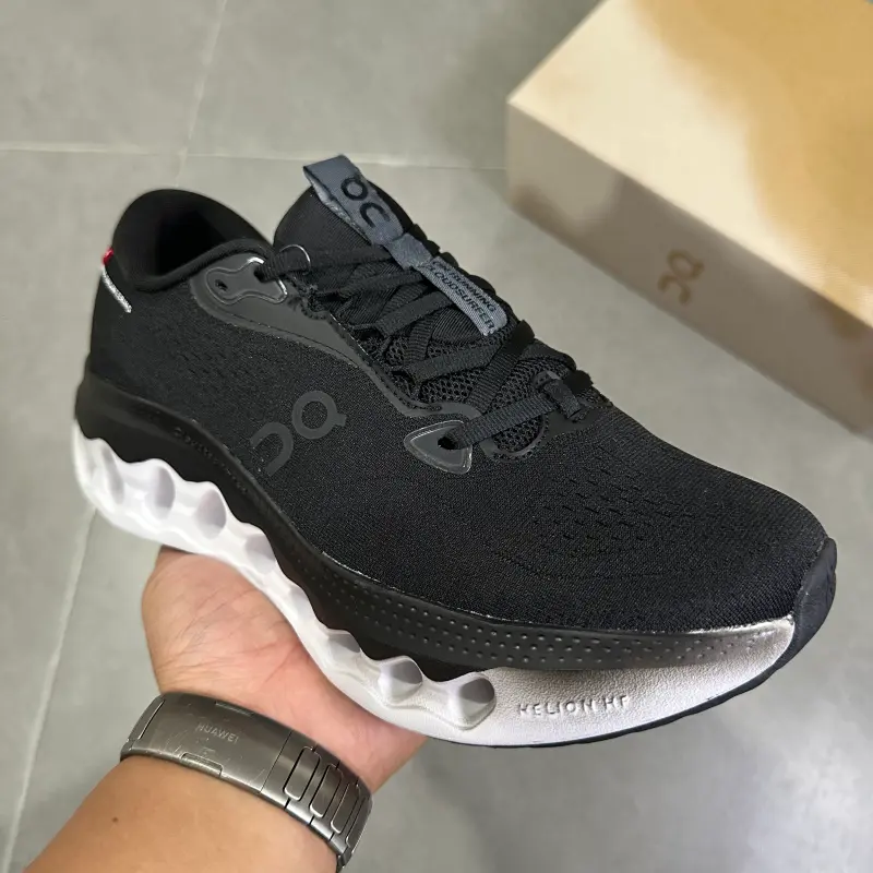 Performance Street Kicks Collectible Sports Shoes - Black-Off-White 2-Tone Porous Stretch Knit Mesh Upper, Wide Roomy Toe Box, Built-In Mesh Vent Panels for Sleek Minimalist Casual Daily Outfits