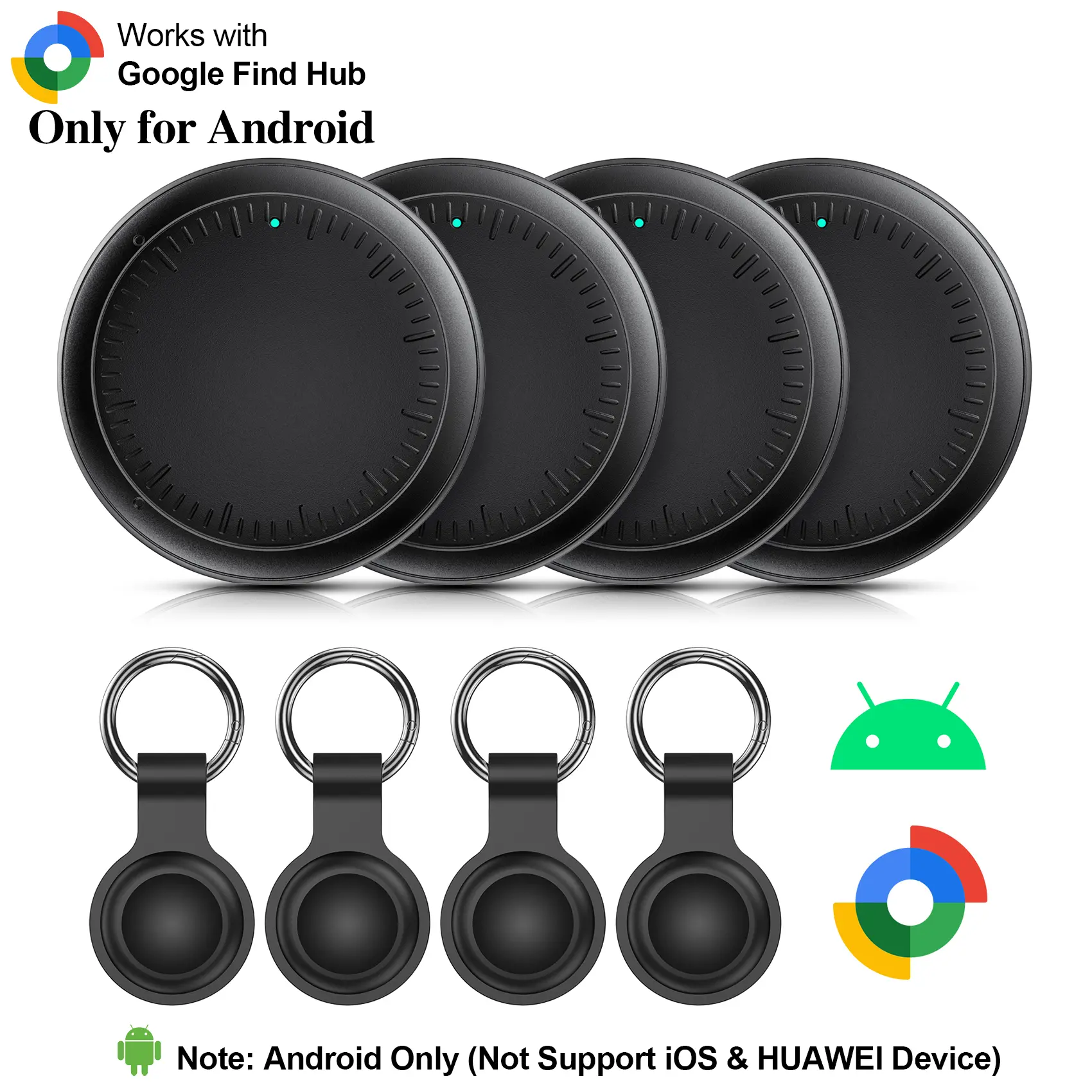 4-Pack Tracker Set (Android ONLY) Durable Compact Smart Air Tracker Tag for Keys, Wallet, Car,E-Scooter & Luggage IP67 Waterproof with Silicone Case Dual Protection Worldwide Tracking 80-100db Anti-Lost Alarm & Left-Behind Alerts | App Required summerwins
