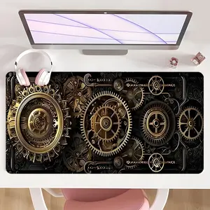 [Mouse Desk Pad] Non-Slip Mouse Pad Large Gaming Mouse Pad With Rubber Base & Stitched Edge Steampunk Golden Gear & Bronze Cogwheel Design Desk Top Protector Mat For Home Office And Christmas Gift
