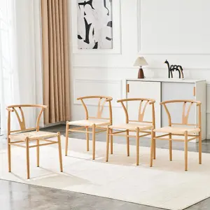 Bellemave  Wesborn Chair-Y-shaped Medieval Style Armchair for Dining Table, Woven Seat (Brown Ironwork + Natural Rope Pattern, Set of 4)