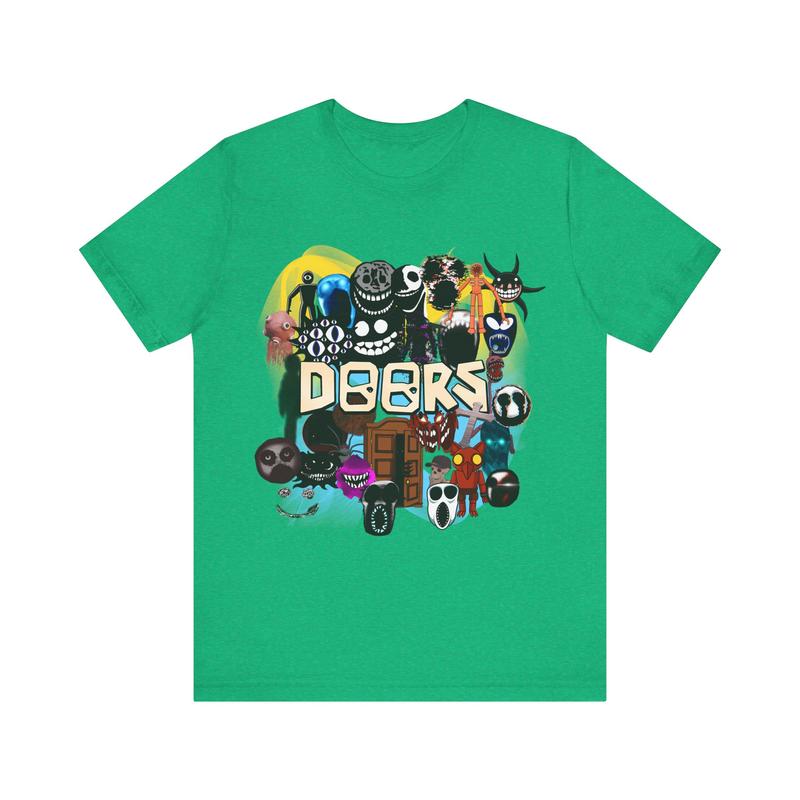 Doors Game Update Unisex Jersey Short Sleeve Tee, Roblox Concept Artwork, El Goblino, Entities, Curious Light