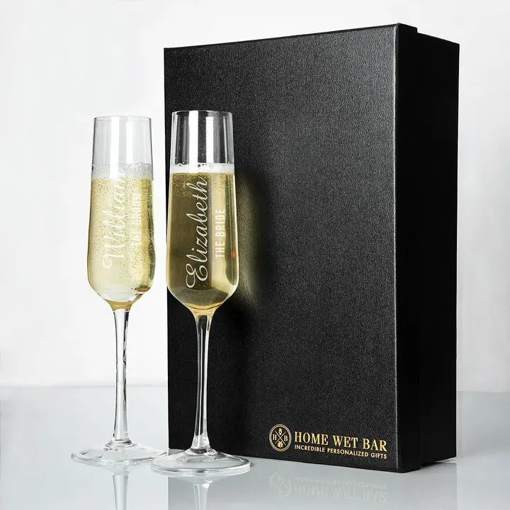 Custom Champagne Gift Set with Engraved Champagne Flutes