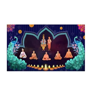 5x8 Feet BAPS Sanstha Swaminarayan Bhagwan Design Fabric Backdrop Banner for Pooja Decoration  (1174)