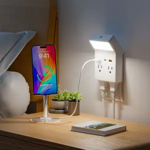 New Us Conversion Multifunctional Socket, Wall Outlet Extender with Reading Light and Night Light, 7-In-1 Power Strip, USB Ports, Type-C, Home Office Kitchen Travel