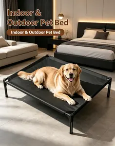 XL Elevated Mesh Dog Bed + Cooling Mat Combo, Sturdy Raised Pet Cot with Bonus Ice Pad for Large Dogs aluminum tube metal frame