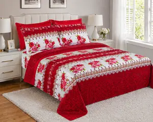 Hotel Bamboo Collection 1800 King Sheet Set, Red Floral Damask, 6-Piece Cooling & Deep Pockets.