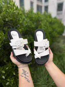 JULIANA Women’s Double Strap Flat Slide Sandal | Buckle Detail