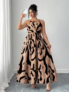 Plus Size Backless Long Dress, Cross-Back Design, Elegant & Comfortable Fit, Perfect for Casual Wear, Women's Fashion Clothing