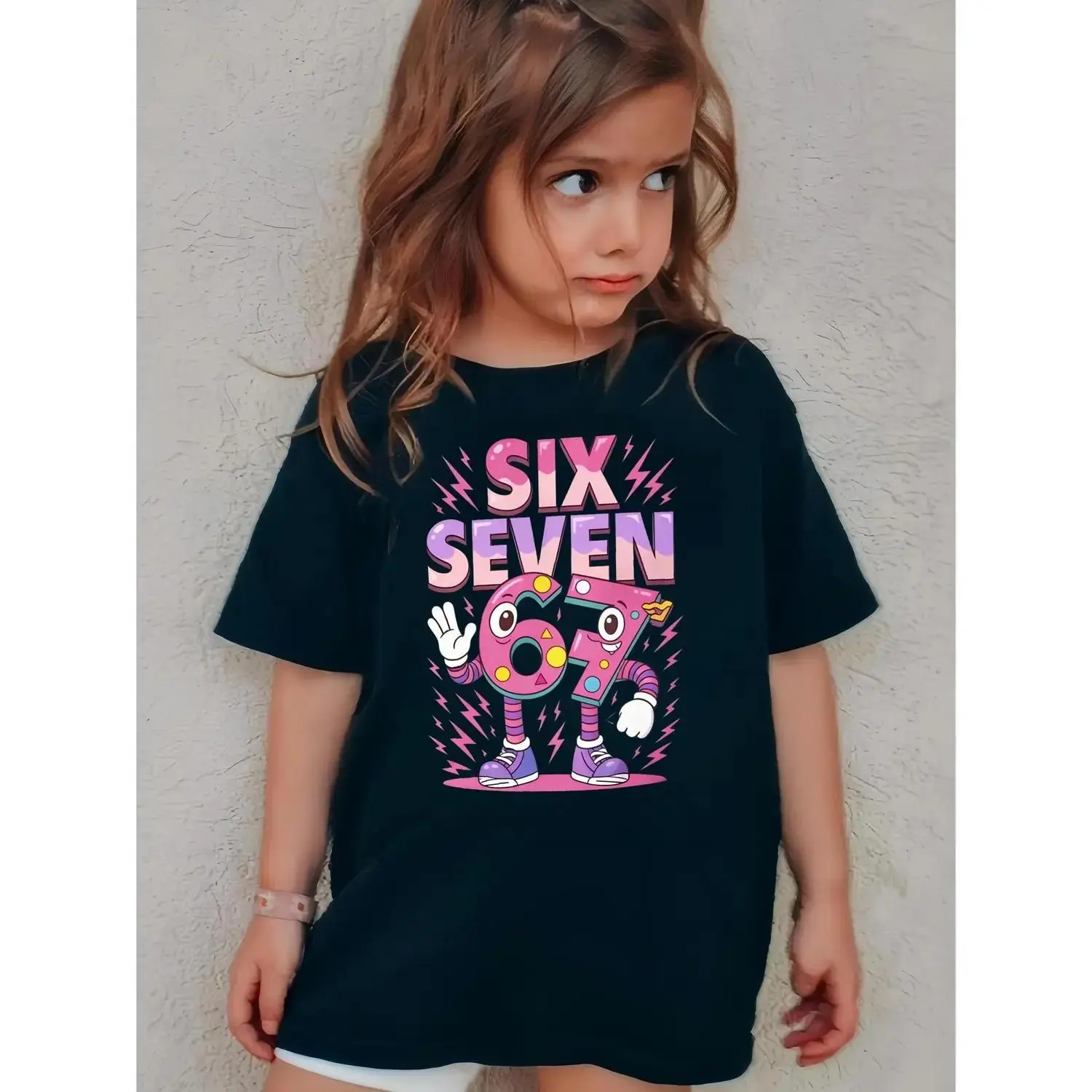 Six Seven 67 Robot Design Kids T-Shirt kids stuff 67 kids shirts 67 hoodies for kids teen stuff for school tops boys clothing country boy clothes kids stuff boys clothing boys clothing teen stuff for girls cute school tops Cartoon Print Sweatshirt