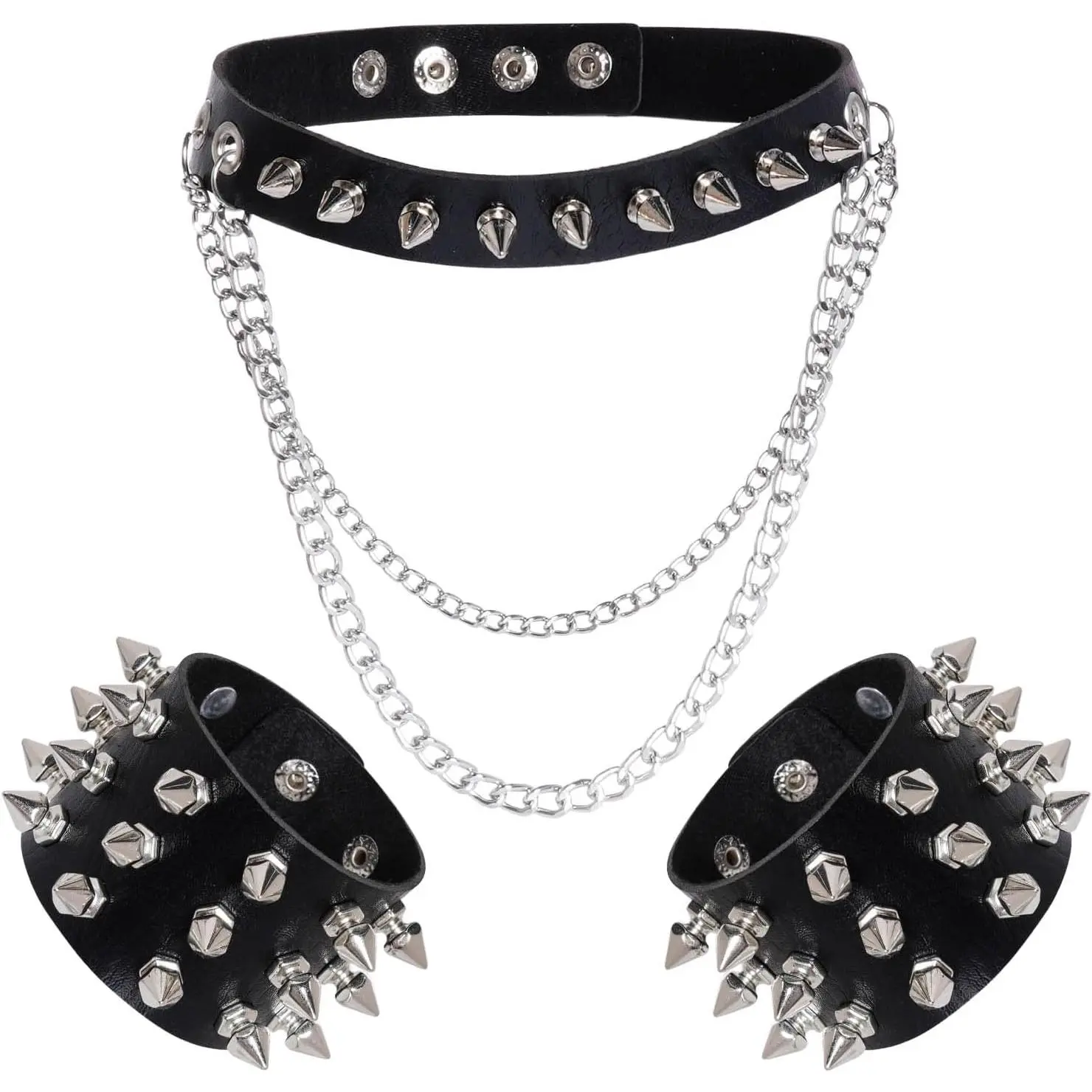 3Pcs Gothic Leather Spike Choker Necklace & Studded Bracelet Cuff Set, Rivet Collar Wristbands Punk Accessories for Men Women Rock, Necklace Bracelet Set