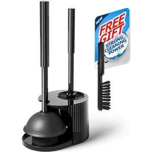 2 in 1 Toilet Plunger and Brush Set, Toilet Bowl Cleaning Combo, Groove Gap Brush, Black