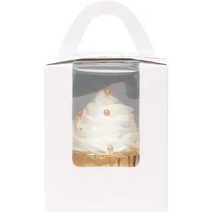 60pcs Individual Disposable White Single Cupcake Boxes with Window 3.6 * 3.6 * 4.3inch Cupcake Containers Holders