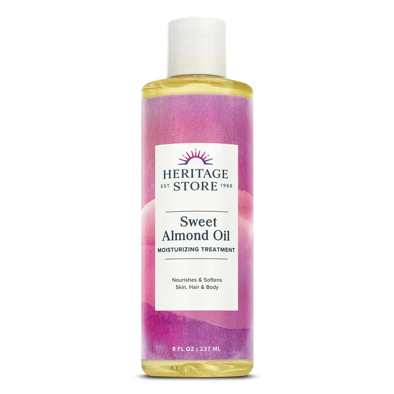 HERITAGE STORE Sweet Almond Oil with Vitamin E - Chemical-Free Nourishing After Shower Body Moisture, Deep Penetration Skincare Single Item Moisturizer