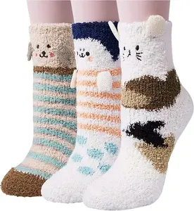 3 Pairs Womens Fuzzy Socks Winter Warm Fluffy Soft Slipper Home Sleeping Cute Animal Socks