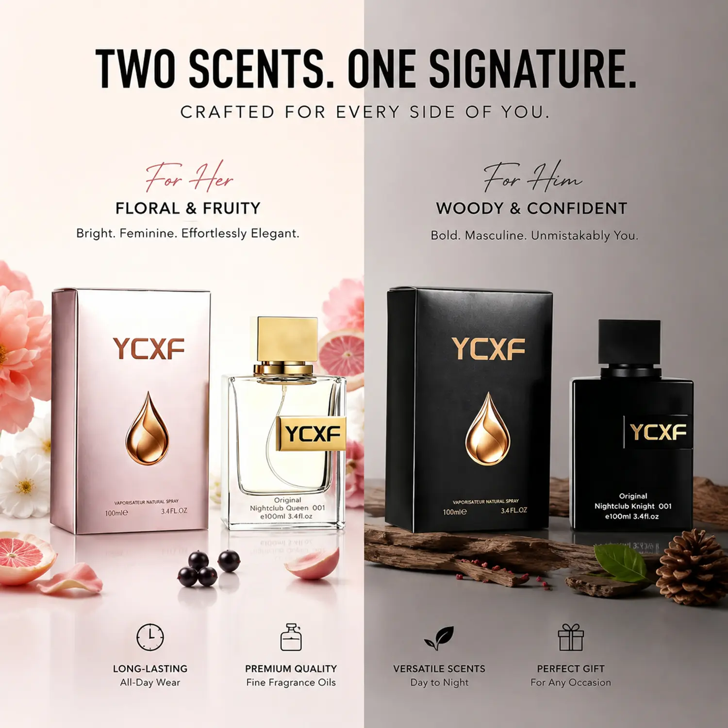 Pheromone Fragrance Sets for Couples, His & Hers Attraction-Infused Perfume with Long-Lasting Floral, Fruity, and Woody Scents, Set Fragrance Sets