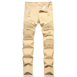 XIMXIMMTIAN Men Jeans Designer Distressed Ripped Vintage Stacked Casual Street Tear Fashion Straight Slim Fit Stretch Water Washed Retro Biker Denim Pants bootcut outdoorfun