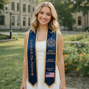 Custom Graduation Stole, Personalized Name Grad Sash, BS & BA Stole, Class of 2026 Gift, Custom USA Flag Stole