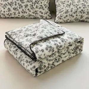 1PC Piece Fresh Summer Blanket, Floral Print Air Conditioning Blanket, Thin Bedding, Lightweight Breathable Blanket, New Summer Blanket Style