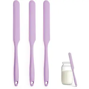 Jar Spatula Set of 3, Long Handle Skinny Spatula and Spurtle for Sourdough Starter, Flexible Jar Scraper for Peanut Butter, Jam, Icing, Cream with No Batter Left Behind (3, )