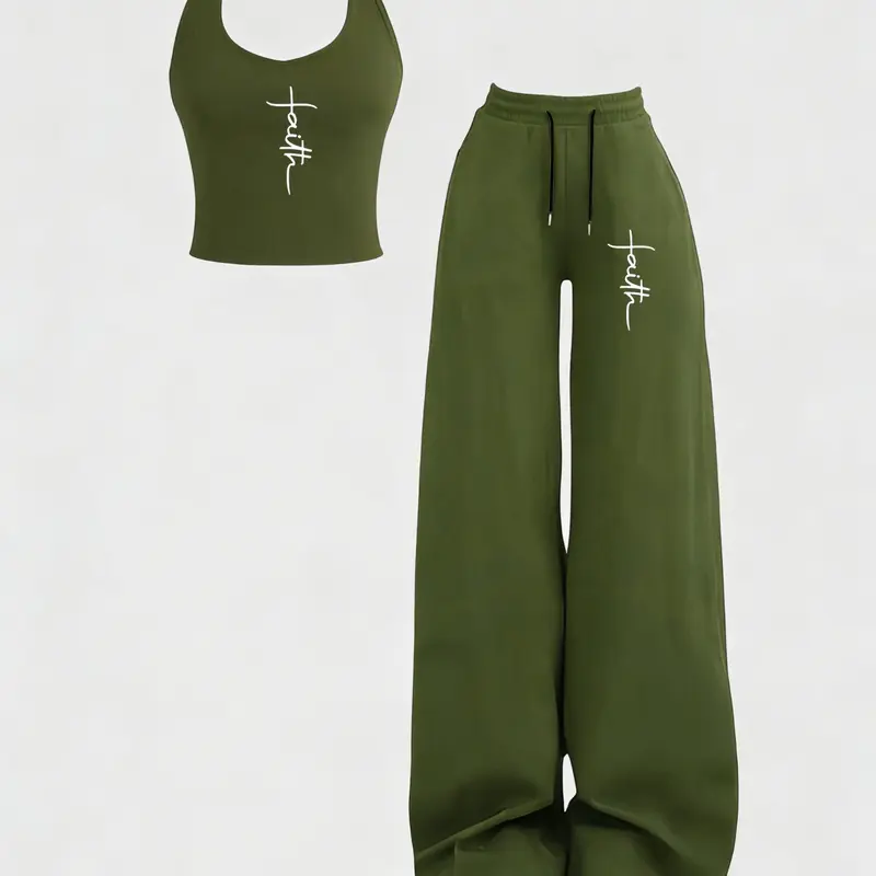 Women's Hoodie and Flared Pants Set, Casual Aesthetic Streetwear for Daily Wear, Cropped, Comfortable Breathable Cotton Fabric, High-Waisted & Oversized Fit, with Ada Letter Embellishment, Clothes