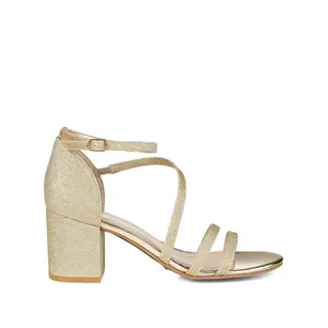 BELLA GLITTERED STRAPPY HEELS IN WIDE - Gold Glitter