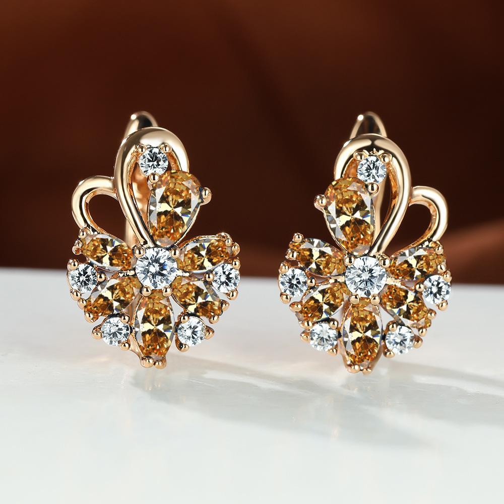 Rose Ring Colorful Flower Drop-shaped Zircon Earrings