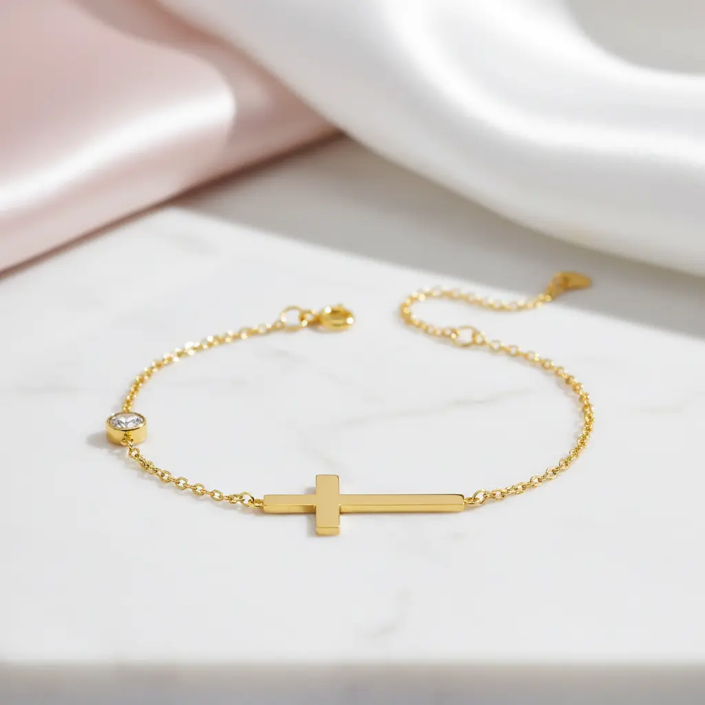 Vintage 4mm Diamond Option Cross Bracelet