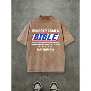 HUNGRY? GRAB A Unisex Washed Christian Shirt, Vintage Retro Washed Shirt Single-Sided Printed High Quality Christian T-Shirt, Christian Gifts, Men's And Women's Shirts, Comfortable, Fashion Christian Shirt, Street Style Pure Cotton Fall Shirt