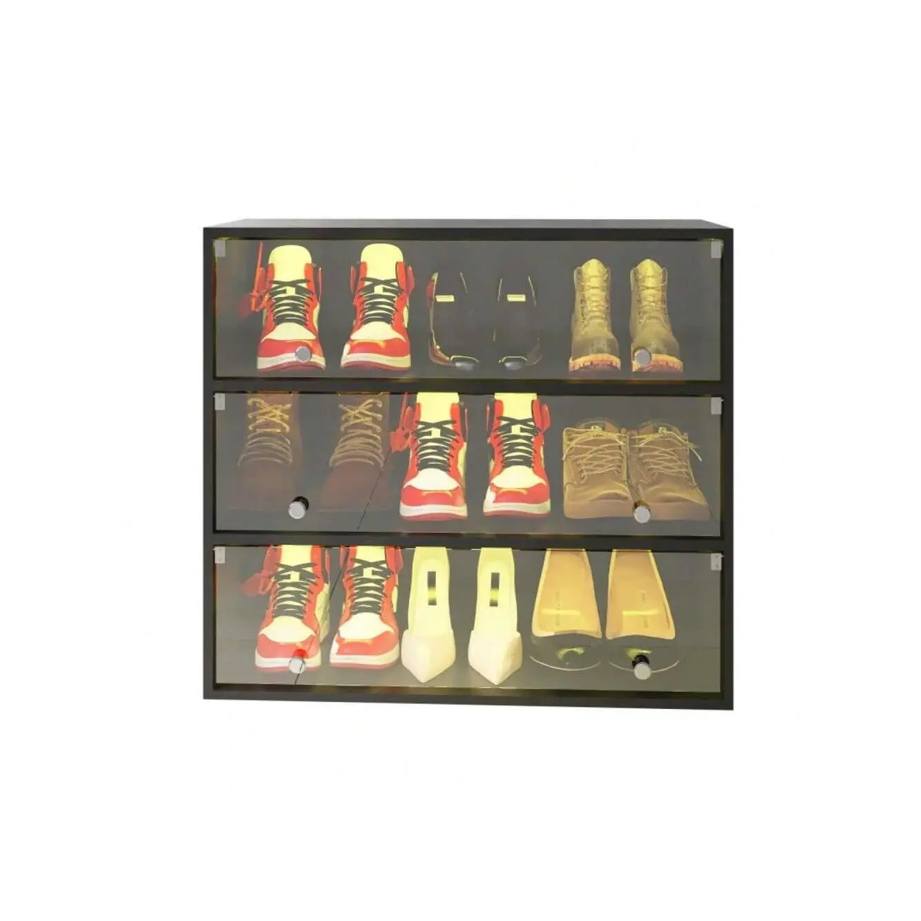 Special sale  LED Light Box Three Layers With Glass Doors Shoe Organizer