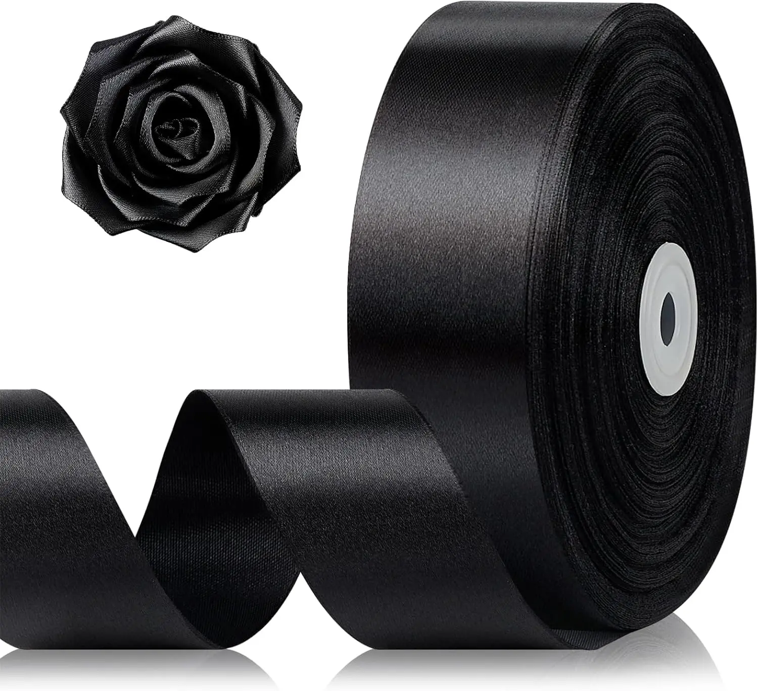 1-1/2 Inch 100 Yards Black Satin Ribbon, Solid Fabric Ribbon Roll for Father's Day Flower Bouquet,  Wrapping, Roses Making, Handmade Crafts