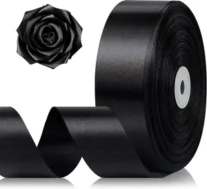 1-1/2 Inch 100 Yards Black Satin Ribbon, Solid Fabric Ribbon Roll for Father's Day Flower Bouquet,  Wrapping, Roses Making, Handmade Crafts