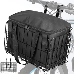 Bike Basket, Folding Bike Basket with Removable Liner Bag, Metal Ebike Basket Quick Release Design, Bike Basket for Adult Women/Men Carrying Dogs, Pets, Fruit & Grocery