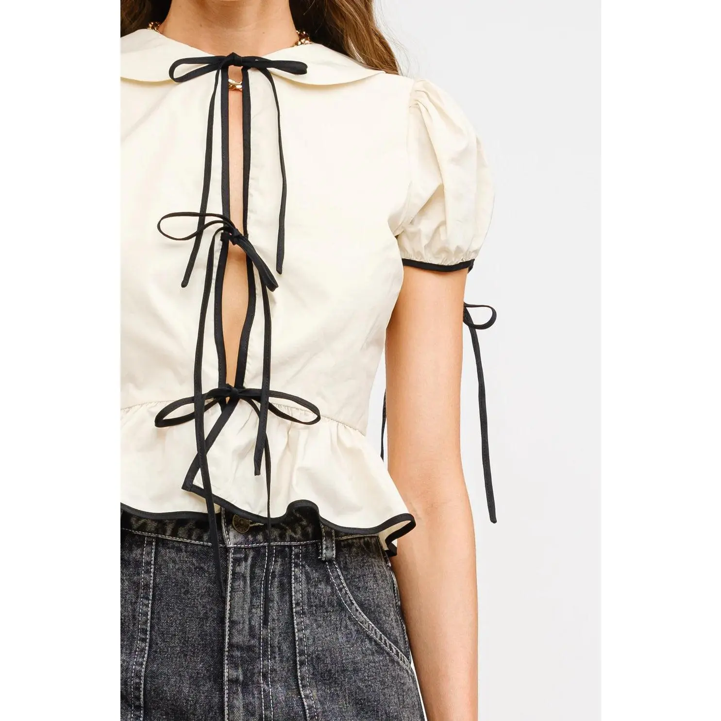 Faye Contrast Ribbon Blouse